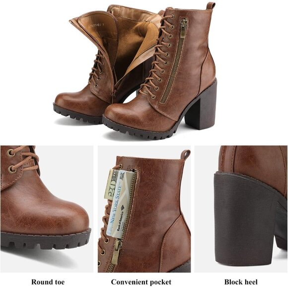 DREAM PAIRS Womens Tan Silverado Wide Calf Knee High Heel Boots With Side Zip - Picture 3 of 6